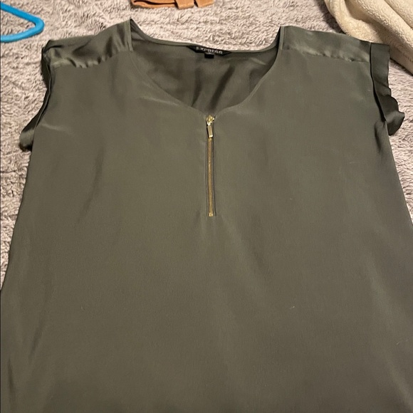 Express Tops - Express Olive Blouse with Gold Zipper